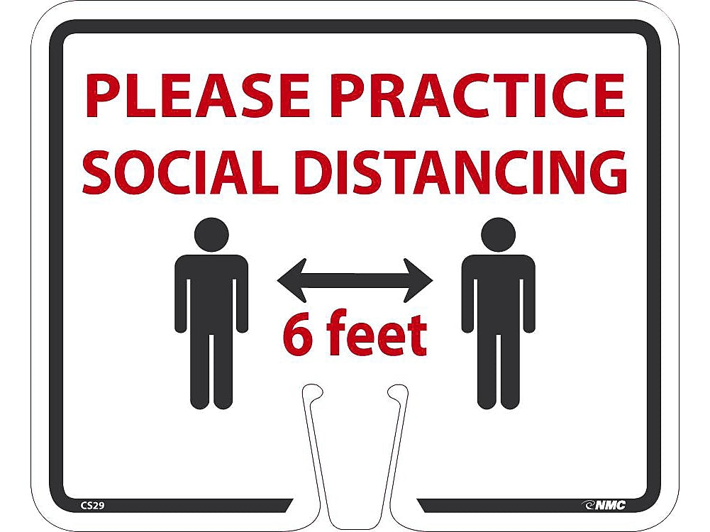 National Marker Cone Top, "Please Practice Social Distancing," 10.38" x 12.63", White (CS29)