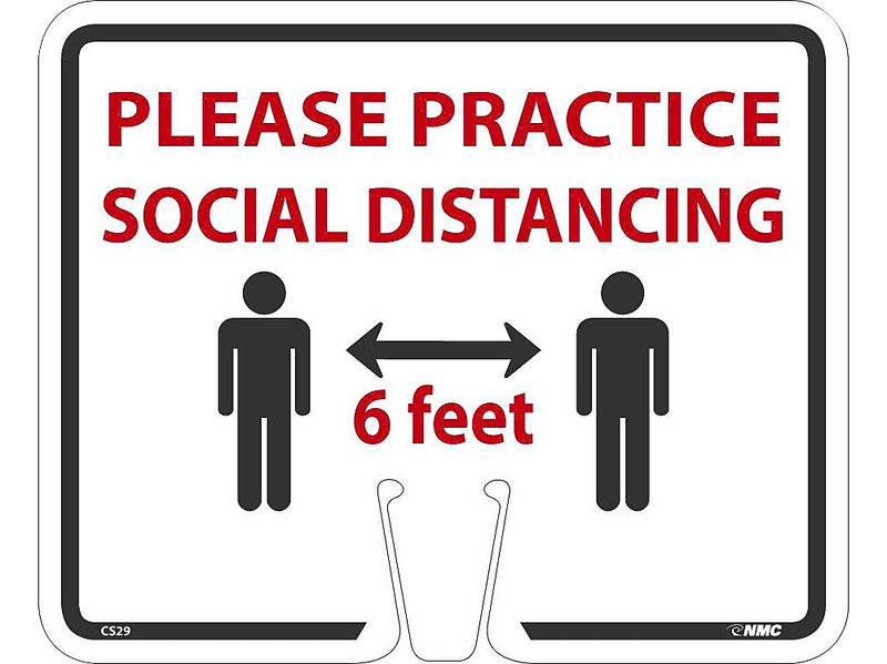National Marker Cone Top, "Please Practice Social Distancing," 10.38" x 12.63", White (CS29)