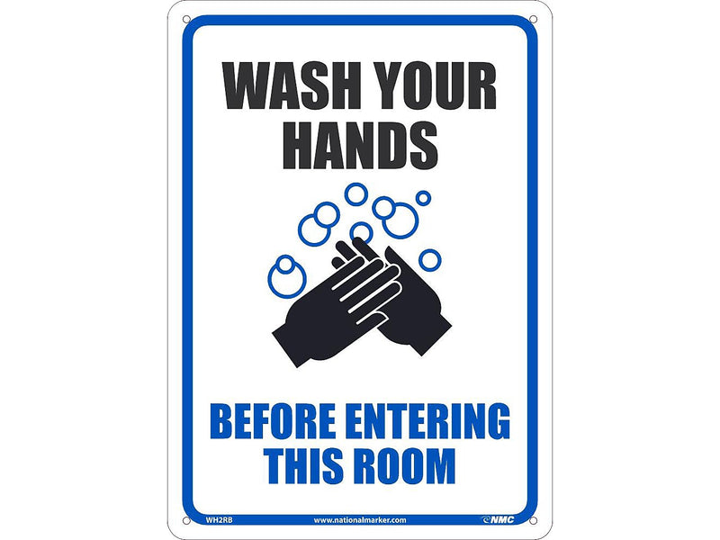 National Marker Wall Sign, "Wash Your Hands Before Entering This Room," Plastic, 14" x 10", Blue/Black/White (WH2RB)