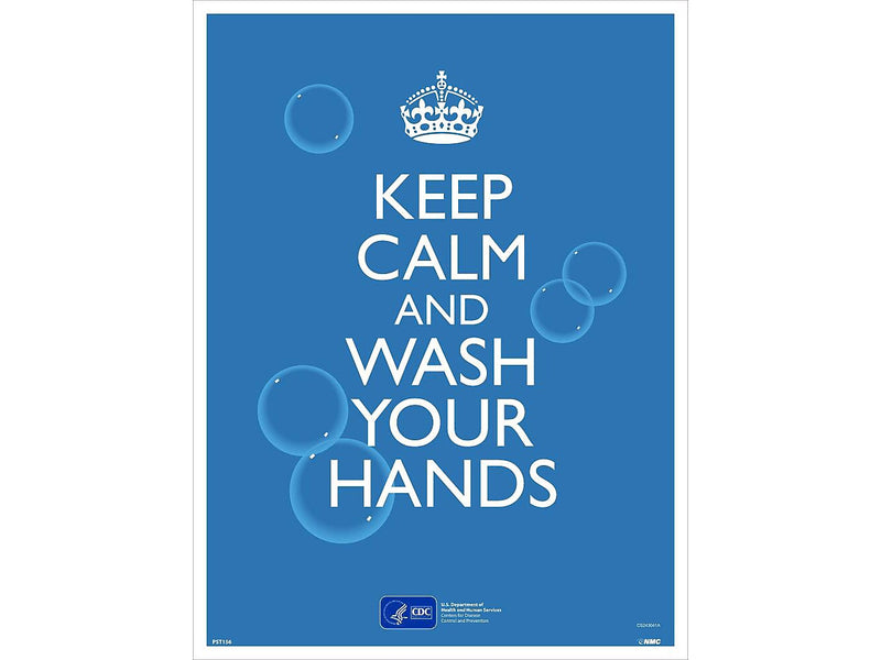 National Marker Poster, "Keep Calm and Wash Your Hands," 24" x 18", Blue/White (PST156)
