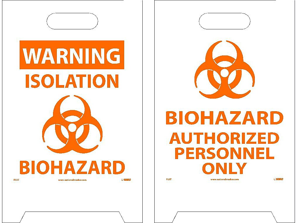 National Marker Double-Sided A-Frame Sign, "Biohazard," 19" x 12", White/Orange (FS37)