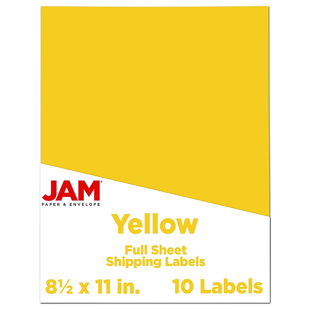 JAM Paper Shipping Labels, 8 1/2" x 11", Yellow, 1 Label/Sheet, 10 Labels/Pack (337628610)