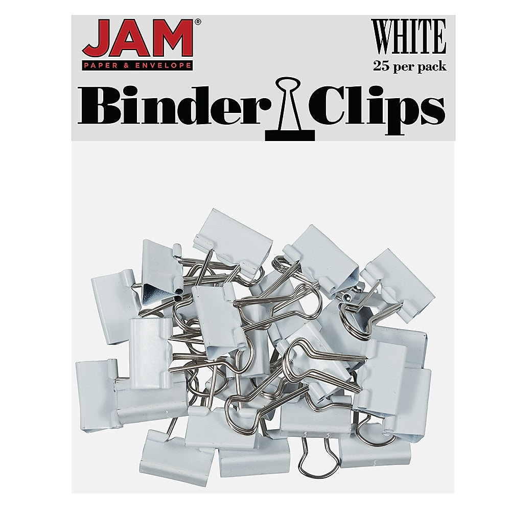 JAM Paper Colorful Small Binder Clips, 3/8" Capacity, White, 25/Pack (334BCWH)