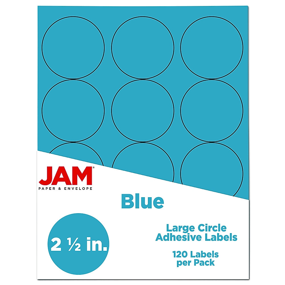 JAM Paper Round Label Sticker Seals, 2.5" Diameter, Blue, 24 Labels/Sheet, 5 Sheets/Pack (337129602)