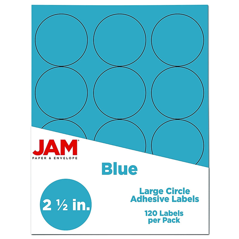JAM Paper Round Label Sticker Seals, 2.5" Diameter, Blue, 24 Labels/Sheet, 5 Sheets/Pack (337129602)