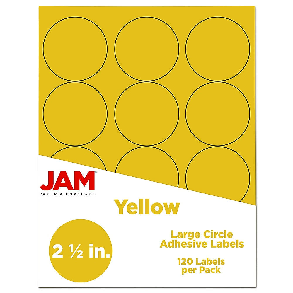 JAM Paper Round Label Sticker Seals, 2.5" Diameter, Yellow, 12 Labels/Sheet, 10 Sheets/Pack (147628582)