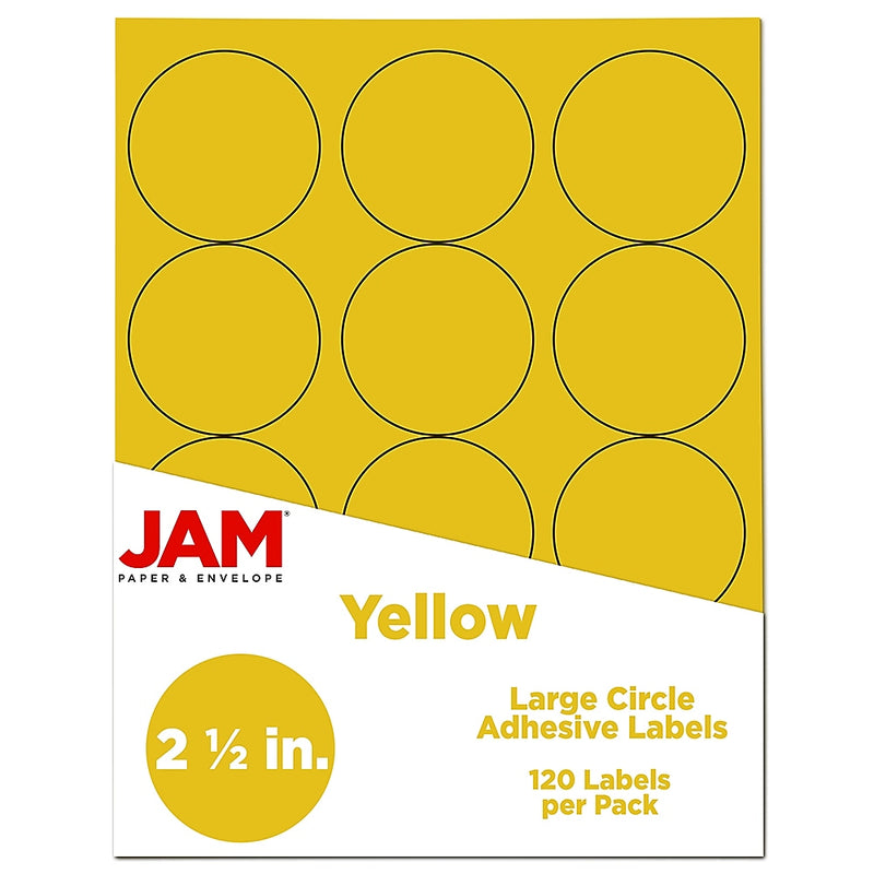 JAM Paper Round Label Sticker Seals, 2.5" Diameter, Yellow, 12 Labels/Sheet, 10 Sheets/Pack (147628582)