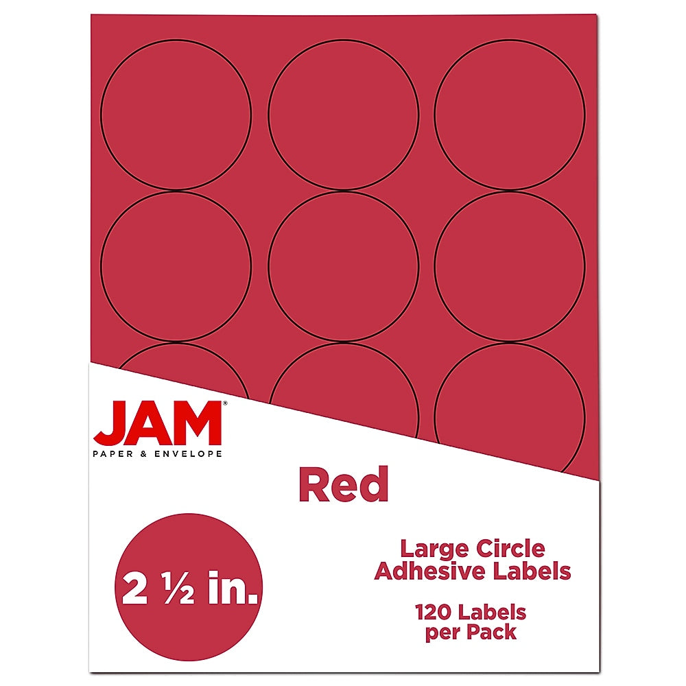 JAM Paper Round Label Sticker Seals, 2.5" Diameter, Red, 12 Labels/Sheet, 10 Sheets/Pack (147628585)