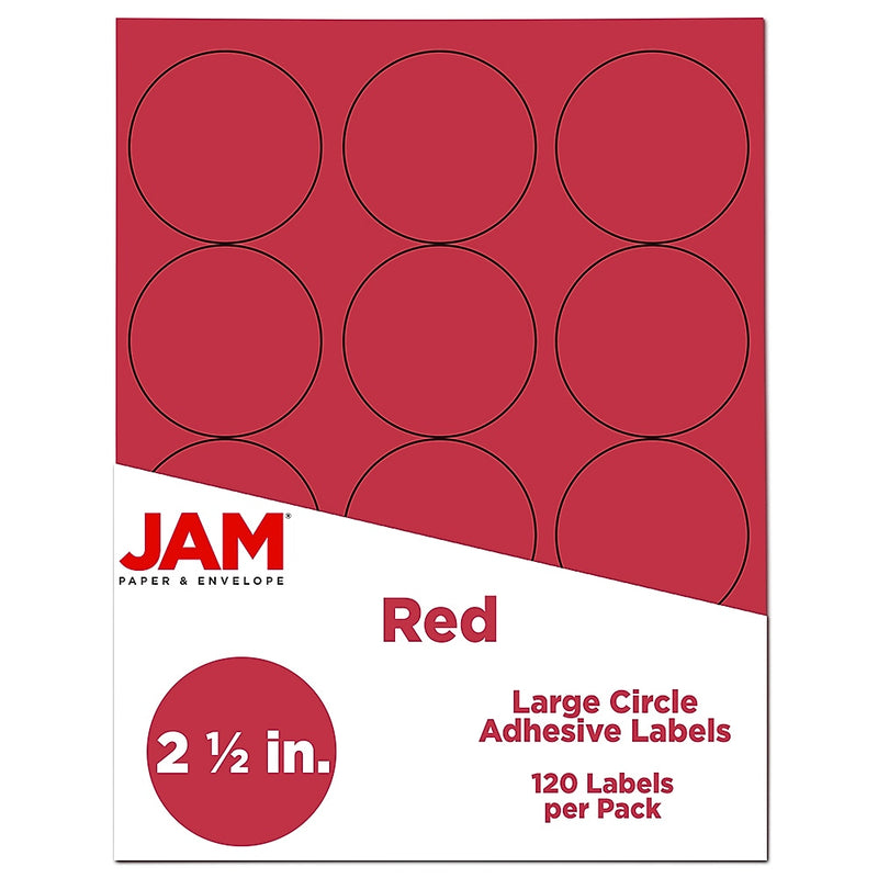 JAM Paper Round Label Sticker Seals, 2.5" Diameter, Red, 12 Labels/Sheet, 10 Sheets/Pack (147628585)