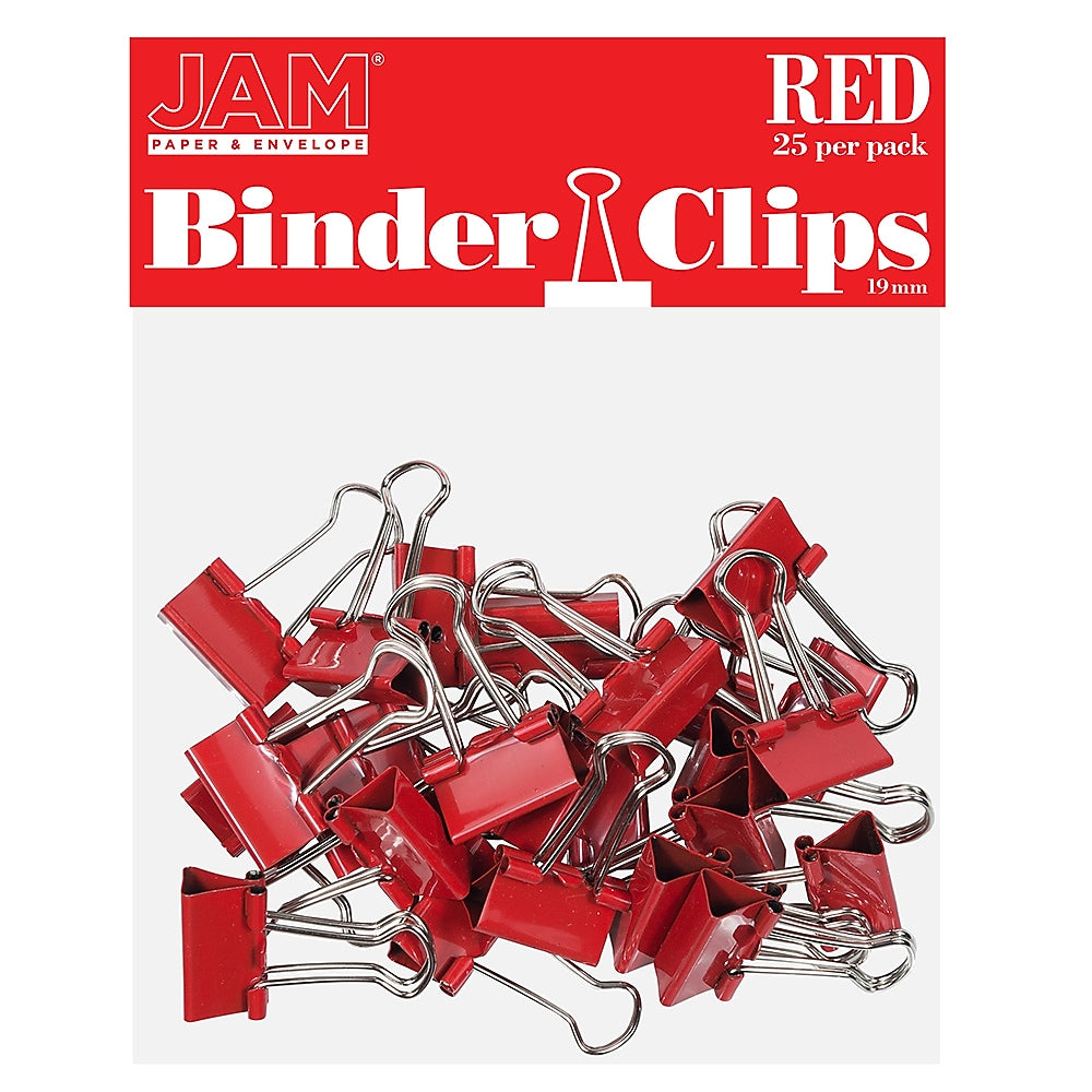 JAM Paper Colored Small Binder Clips, 3/8" Capacity, Red, 25/pack (334BCRE)