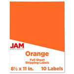 JAM Paper Shipping Labels, 8-1/2" x 11", Orange, 1 Label/Sheet, 10 Labels/Pack (337628612)