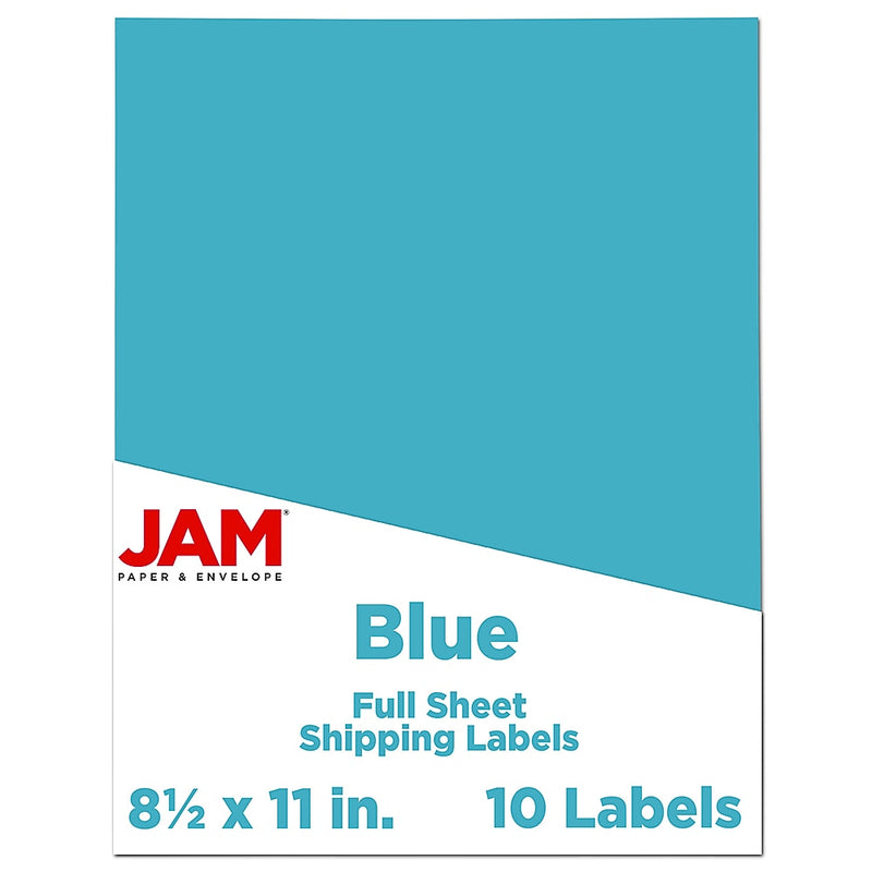 JAM Paper Shipping Labels, 8 1/2" x 11", Blue, 1 Label/Sheet, 10 Labels/Pack (337628605)