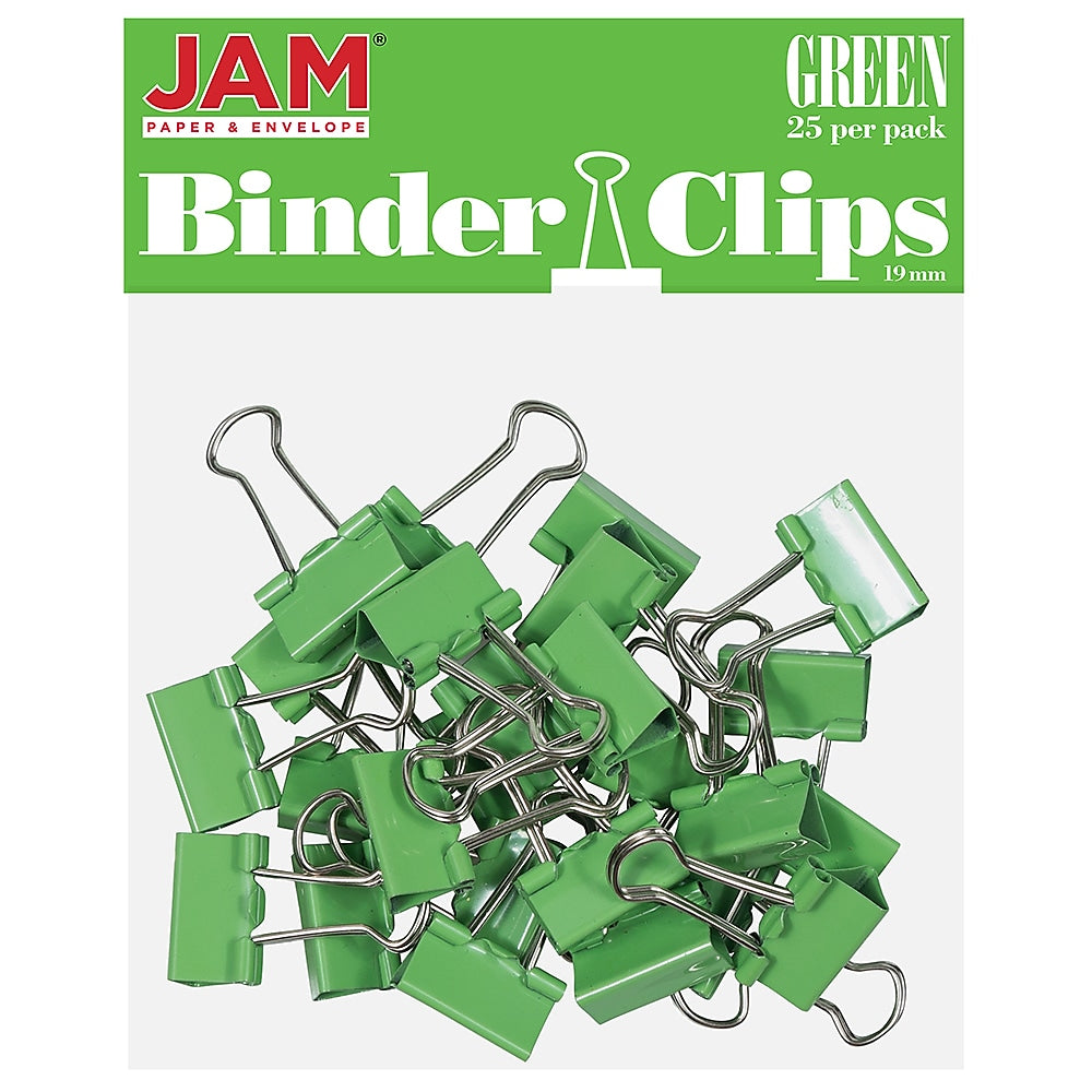 JAM Paper Colored Small Binder Clips, 3/8" Capacity, Green, 25/Pack (334BCGR)