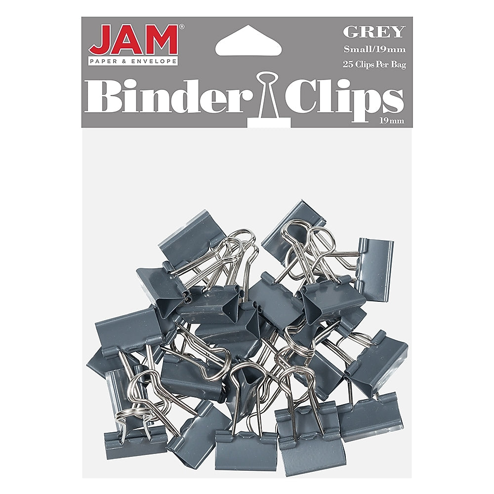 JAM Paper Colored Binder Clips, Small,  3/8" Capacity, Grey, 25/Pack (334BCGY)