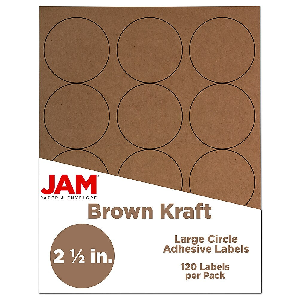 JAM Paper Circle Round Label Sticker Seals, 2.5 Inch Diameter, Brown Kraft, 120/Pack (2147618897)