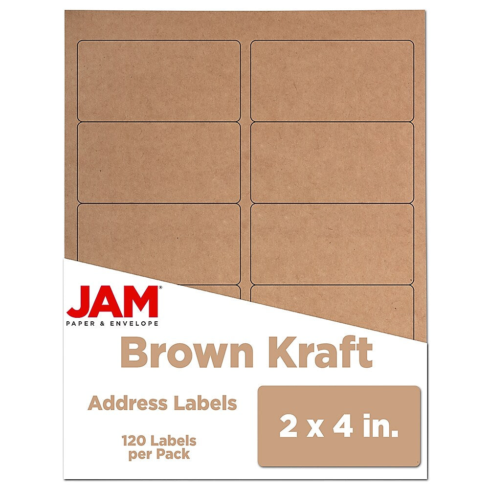 JAM Paper Shipping Labels, 2" x 4", Brown Kraft, 10 Labels/Sheet, 12 Sheets/Pack (4513703)