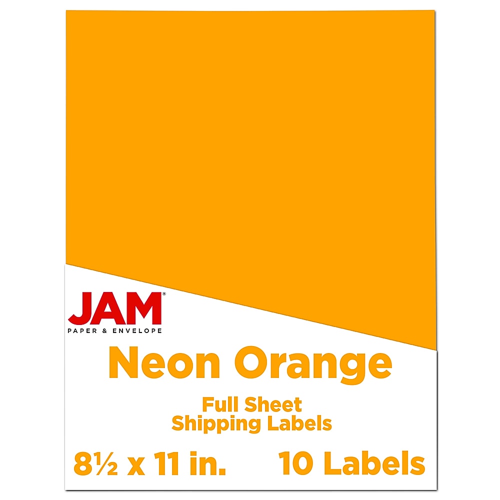 JAM Paper Shipping Labels, 8 1/2" x 11", Neon Orange, 1 Label/Sheet, 10 Labels/Pack (337628613)