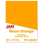 JAM Paper Shipping Labels, 8 1/2" x 11", Neon Orange, 1 Label/Sheet, 10 Labels/Pack (337628613)