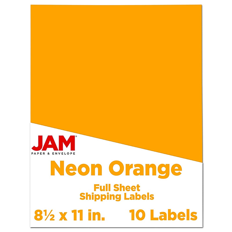 JAM Paper Shipping Labels, 8 1/2" x 11", Neon Orange, 1 Label/Sheet, 10 Labels/Pack (337628613)