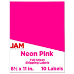 JAM Paper Shipping Labels, 8 1/2" x 11", Neon Pink, 1 Label/Sheet, 10 Labels/Pack (337628614)