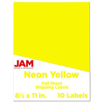 JAM Paper Shipping Labels, 8 1/2" x 11", Neon Yellow, 1 Label/Sheet, 10 Labels/Pack (337628611)