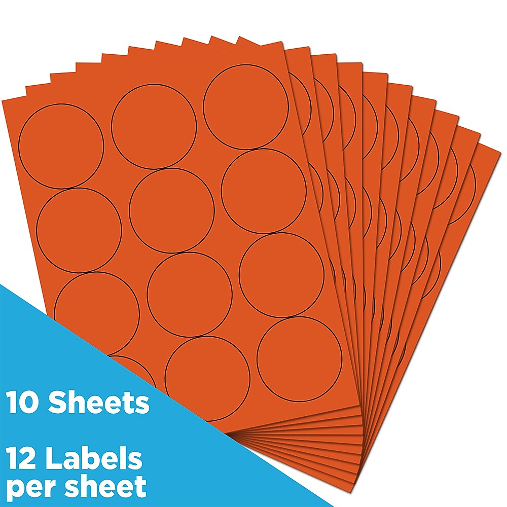 JAM Paper Round Label Sticker Seals, 2.5" Diameter, Orange, 12 Labels/Sheet, 10 Sheets/Pack (147628584)