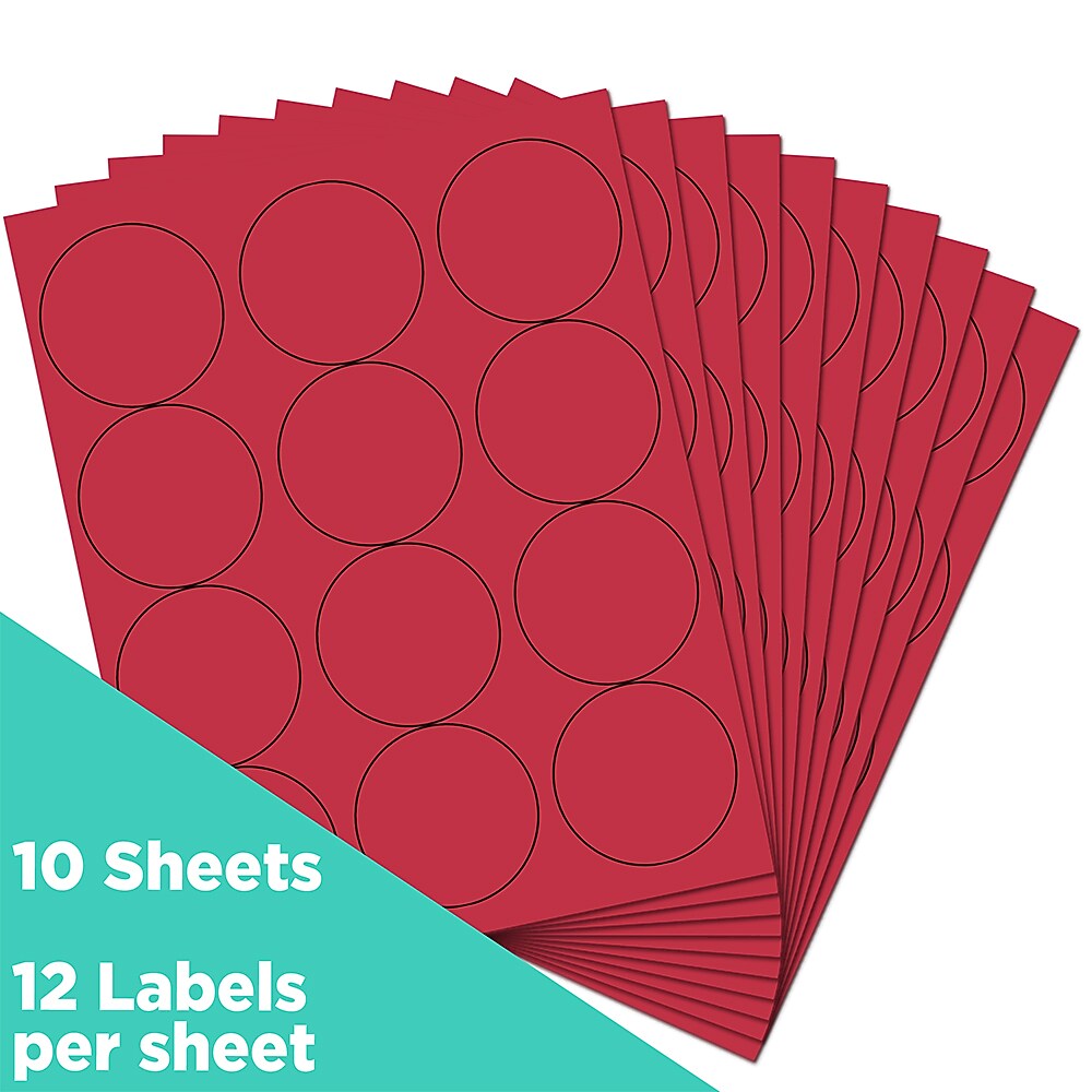 JAM Paper Round Label Sticker Seals, 2.5" Diameter, Red, 12 Labels/Sheet, 10 Sheets/Pack (147628585)