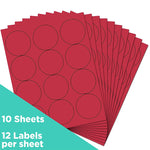 JAM Paper Round Label Sticker Seals, 2.5" Diameter, Red, 12 Labels/Sheet, 10 Sheets/Pack (147628585)