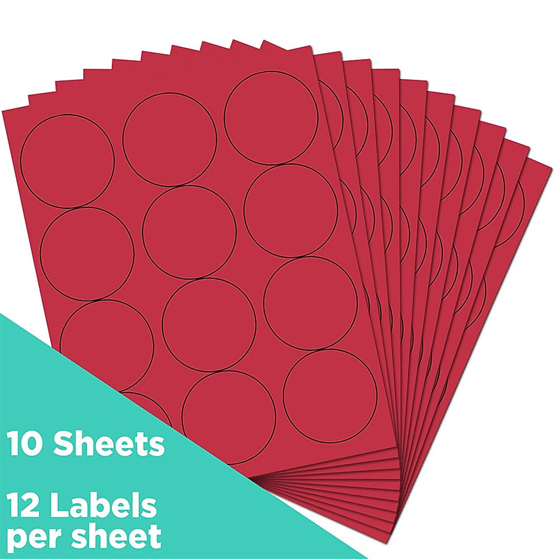 JAM Paper Round Label Sticker Seals, 2.5" Diameter, Red, 12 Labels/Sheet, 10 Sheets/Pack (147628585)