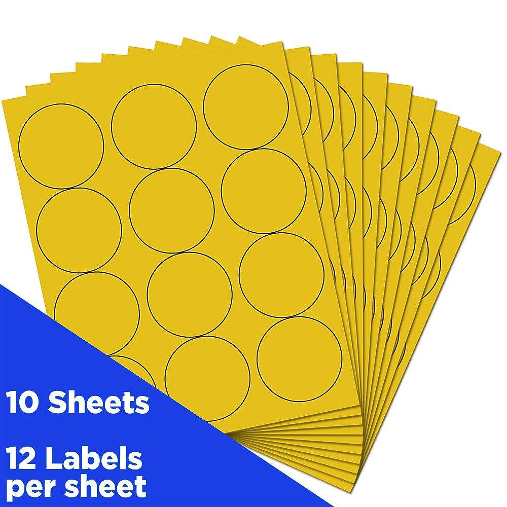 JAM Paper Round Label Sticker Seals, 2.5" Diameter, Yellow, 12 Labels/Sheet, 10 Sheets/Pack (147628582)