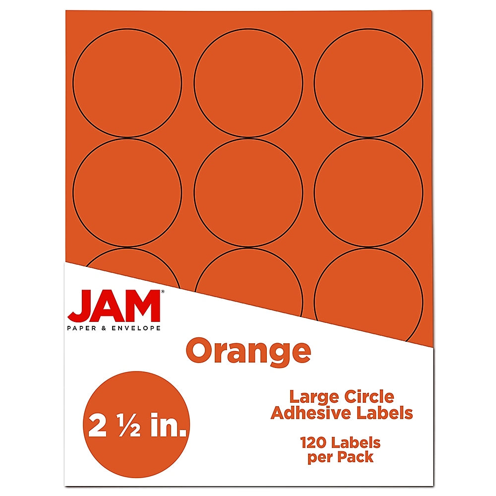 JAM Paper Round Label Sticker Seals, 2.5" Diameter, Orange, 12 Labels/Sheet, 10 Sheets/Pack (147628584)