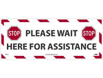 National Marker Walk-On™ Floor Decal, "Please Wait Here for Assistance," 8" x 20", White/Red/Black (WFS76)