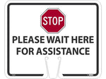 National Marker Cone Top, "Please Wait Here for Assistance," 10.38" x 12.63", White (CS31)