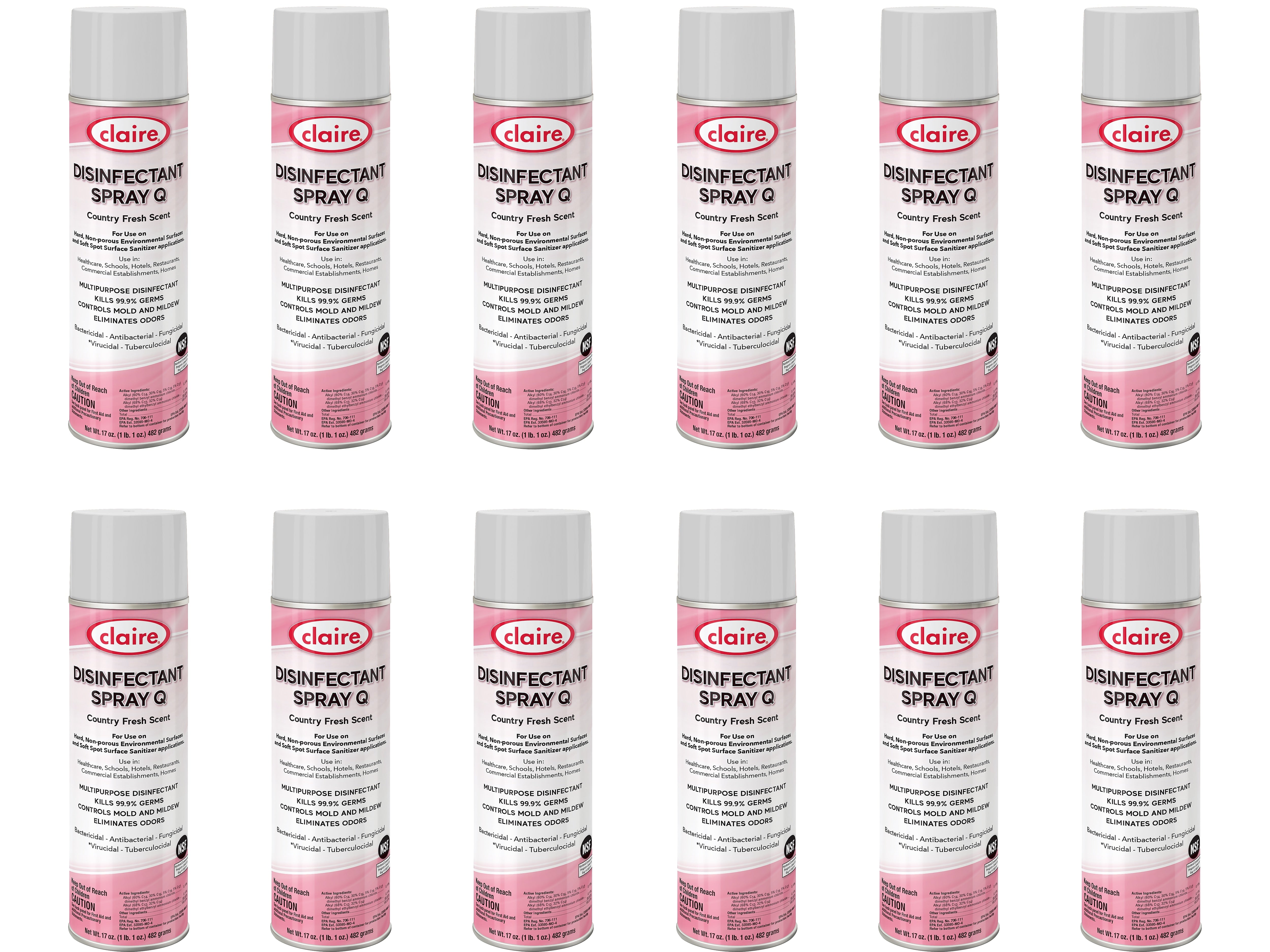 Claire Spray Q Disinfectant Can, Country Fresh, 17 Oz. 12/Carton (CL1001)