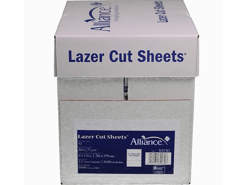 Alliance Lazer Cut 8.5" x 11" Printer Paper, 20 lbs., 92 Brightness, 500 Sheets/Ream, 5 Reams/Carton (30030-C)