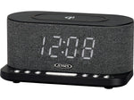 Jensen QICR-50 Dual Alarm Clock Radio with Wireless Qi Charging, Black