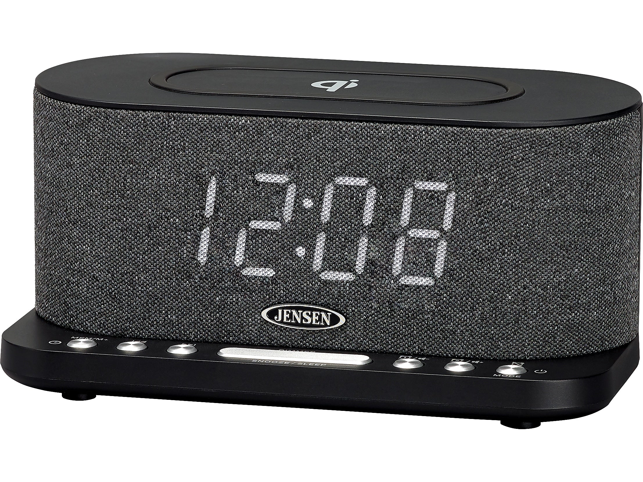 Jensen QICR-50 Dual Alarm Clock Radio with Wireless Qi Charging, Black