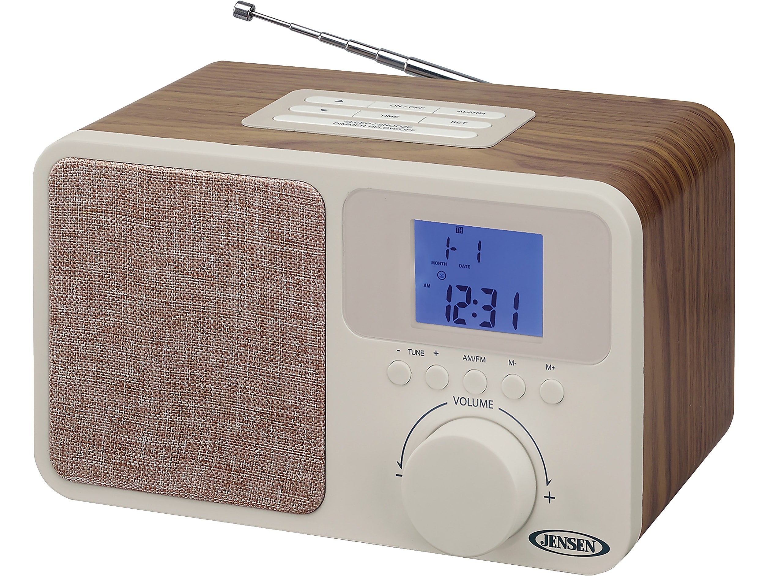 Jensen JCR-315 Digital AM/FM Dual Alarm Clock Radio, Beige/Brown