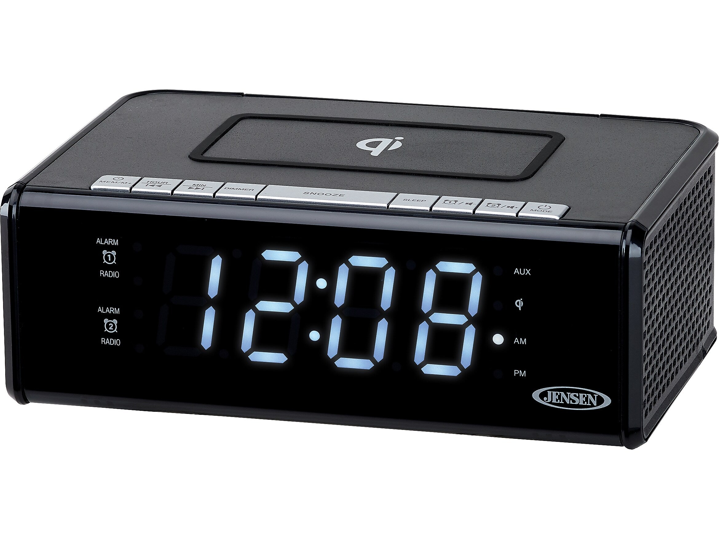 Jensen QICR-200 Dual Alarm Clock Radio with Wireless Qi Charging, Black (QICR-200)