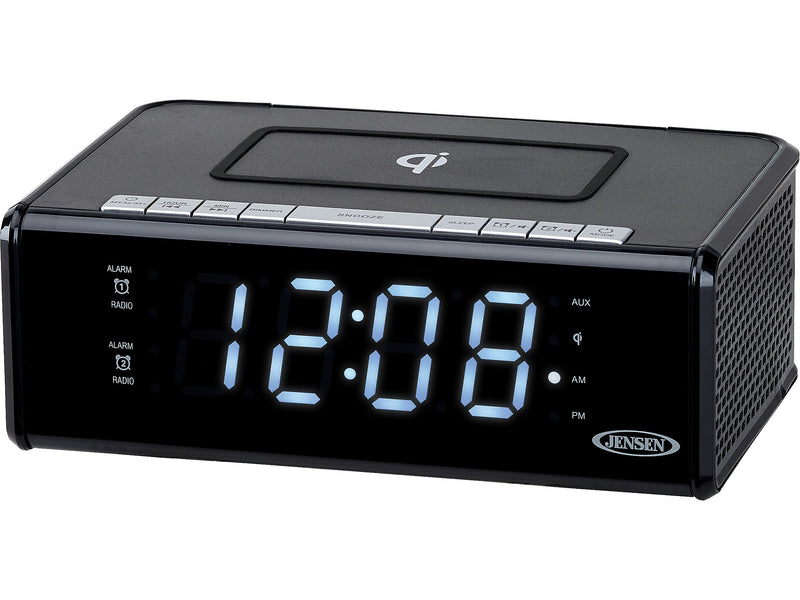 Jensen QICR-200 Dual Alarm Clock Radio with Wireless Qi Charging, Black (QICR-200)
