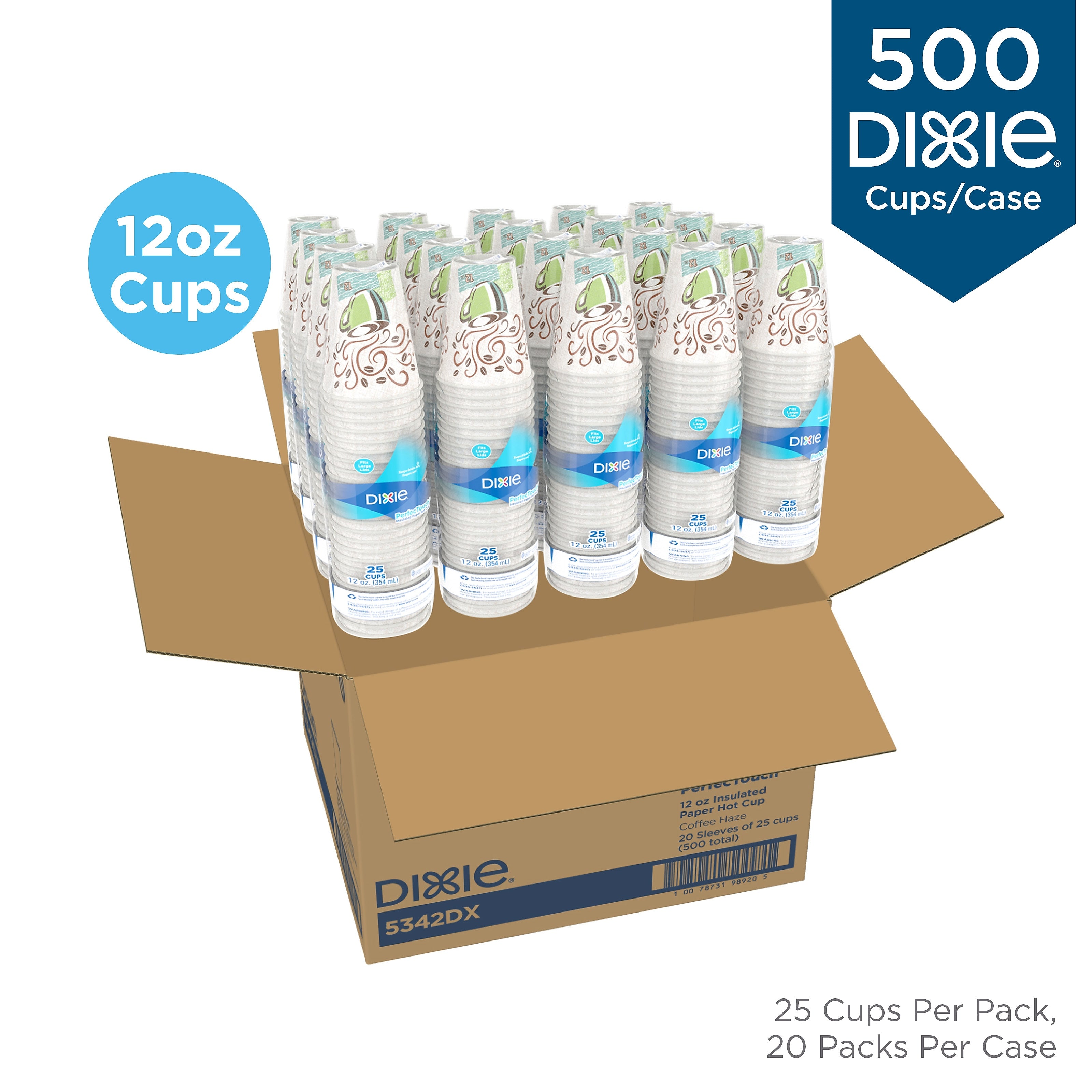 Dixie PerfecTouch Insulated Paper Hot Cups, 12 oz., Coffee Haze, 500/Carton (5342DX)