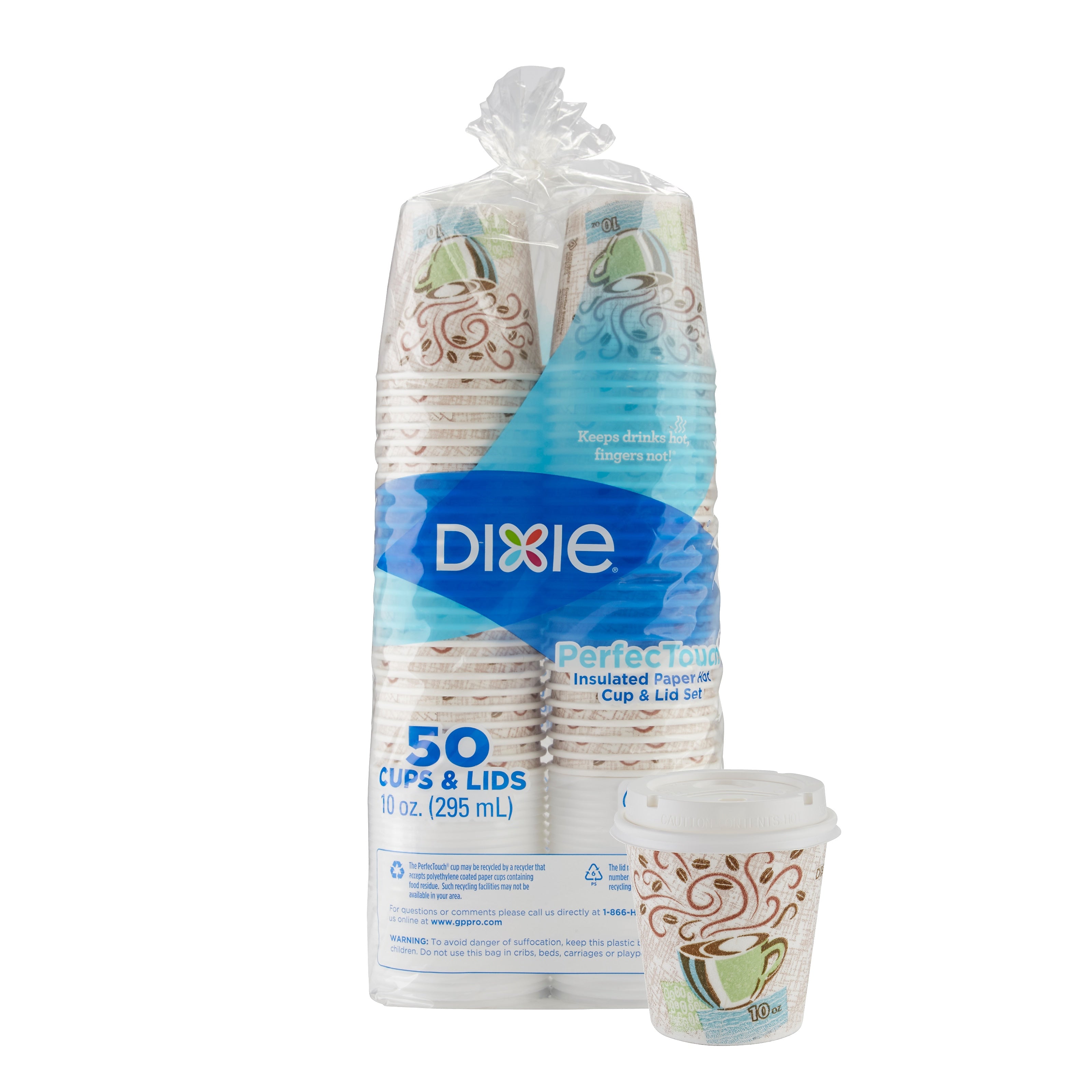 Dixie PerfecTouch WiseSize Insulated Paper Cup & Lid Combo, 10 oz., White, 50/Pack (5310COMBO600)