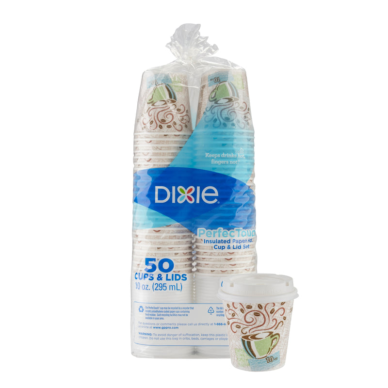 Dixie PerfecTouch WiseSize Insulated Paper Cup & Lid Combo, 10 oz., White, 50/Pack (5310COMBO600)