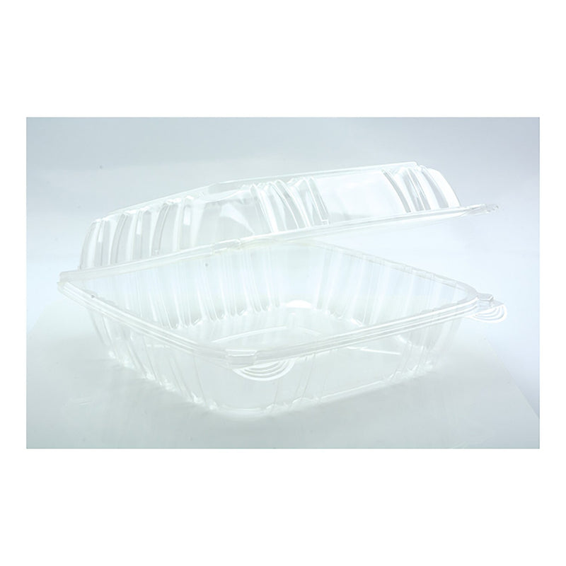 Pactiv Hinged Lid Container, 8.34" x 8.24", Clear, 200/Carton