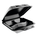 Pactiv SmartLock Foam Hinged Containers, Medium, 8 x 8.5 x 3, 3-Compartment, Black, 150/Carton