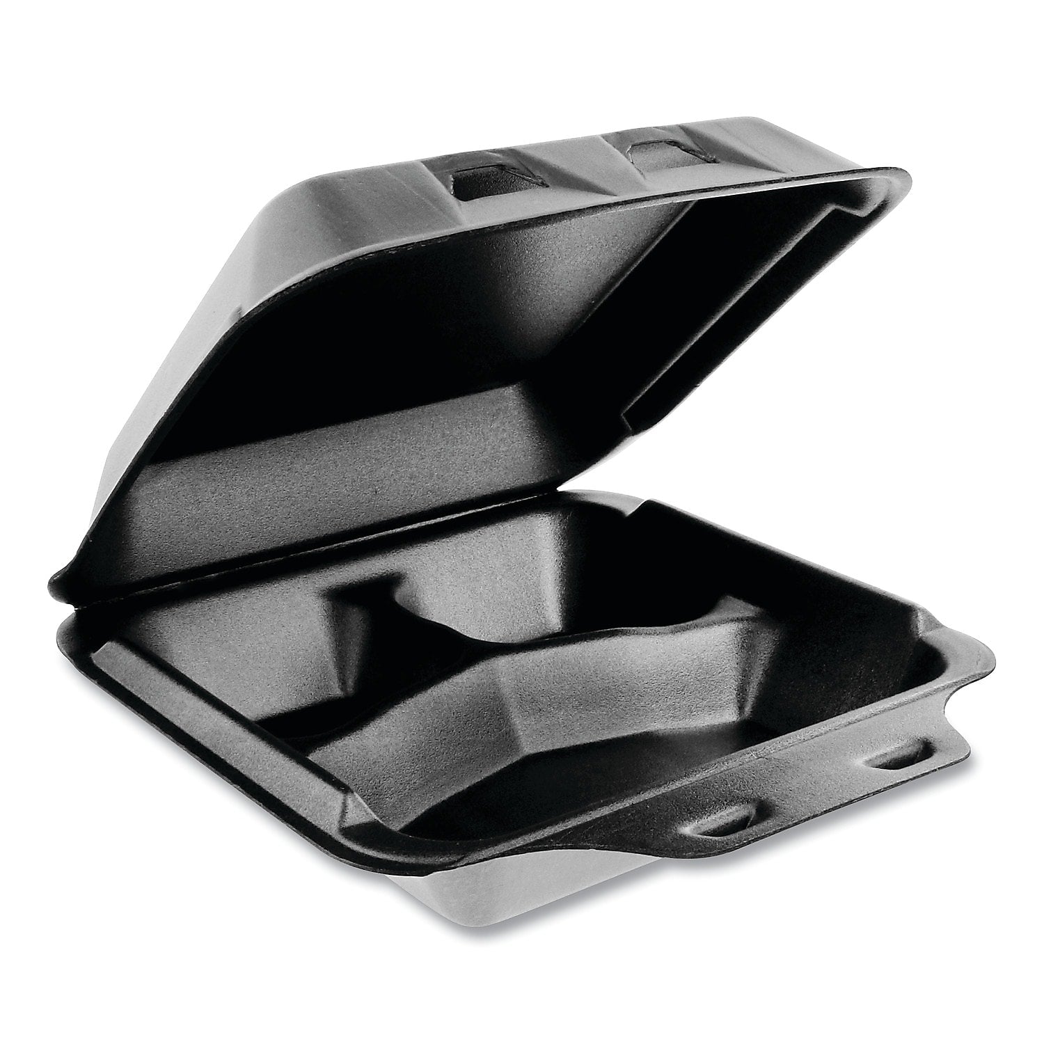 Pactiv SmartLock Foam Hinged Containers, Medium, 8 x 8.5 x 3, 3-Compartment, Black, 150/Carton
