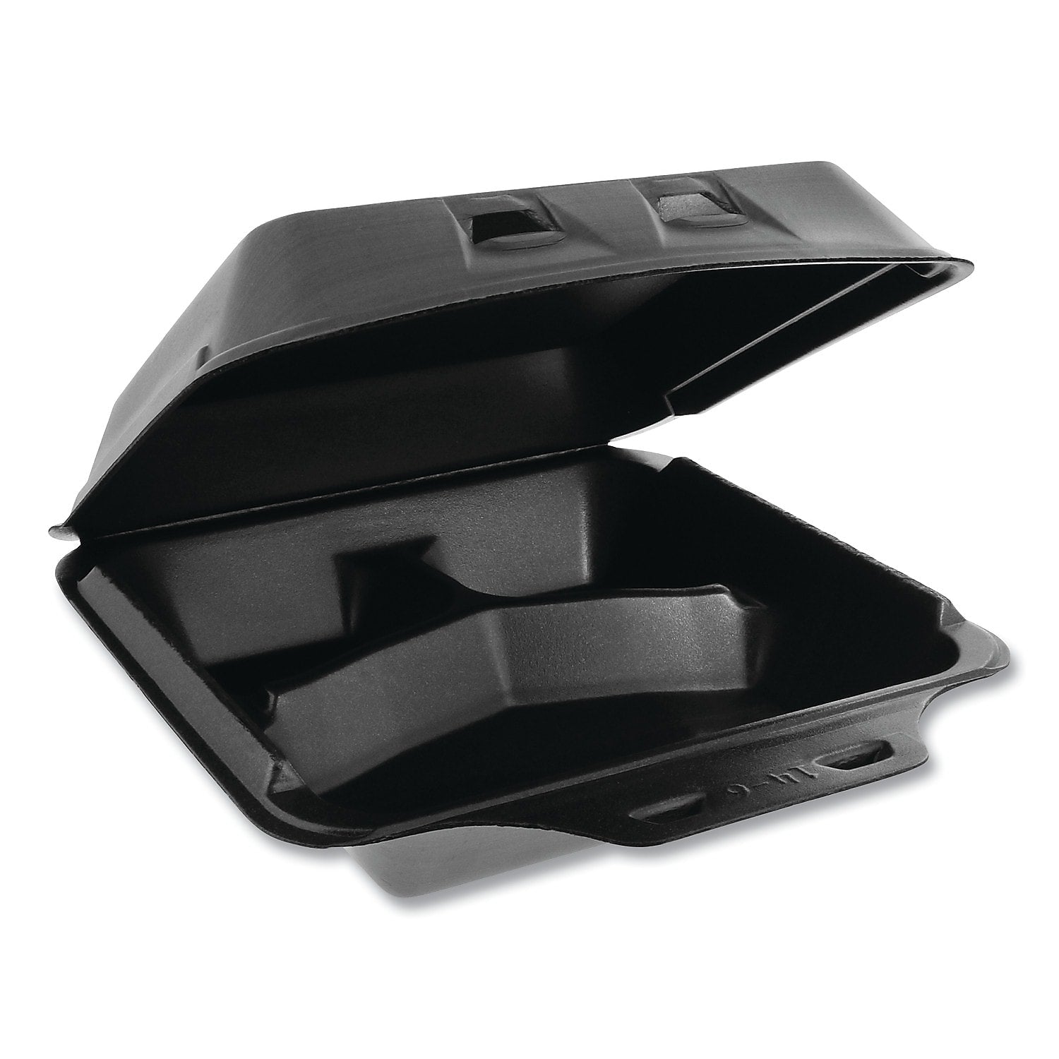 Pactiv SmartLock Foam Hinged Containers, Large, 9 x 9.5 x 3.25, 3-Compartment, Black, 150/Carton