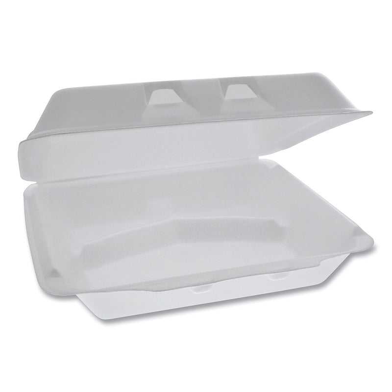 Pactiv SmartLock Foam Hinged Containers, X-Large, 9.5 x 10.5 x 3.25, 3-Compartment, White, 250/Carton
