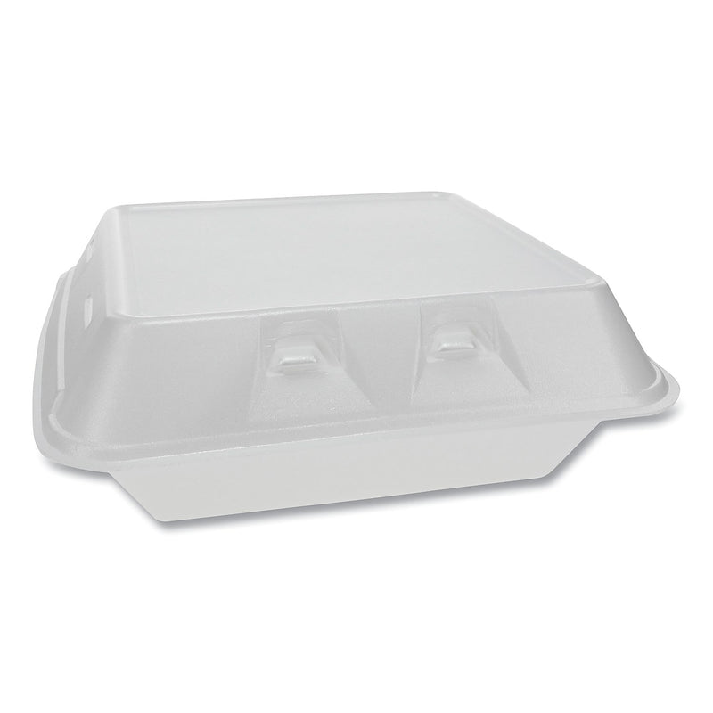 Pactiv SmartLock Vented Foam Hinged Lid Containers, , 9 x 9.25 x 3.25, 3-Compartment, White, 150/Carton