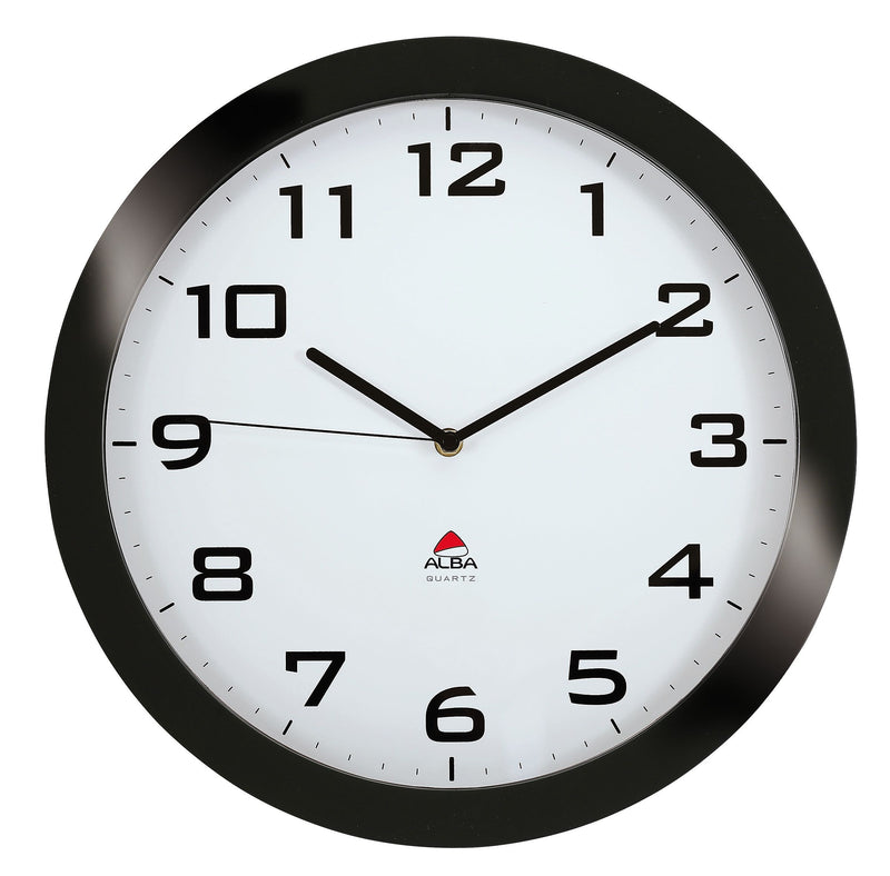 ALBA Silent Wall Clock with Quartz Mechanism, Black, 15" (HORISSIMON)